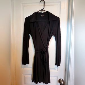 Black long-sleeved wrap dress